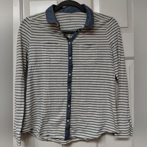 LOFT  Striped Button-Down Blouse.  Sz S Petite